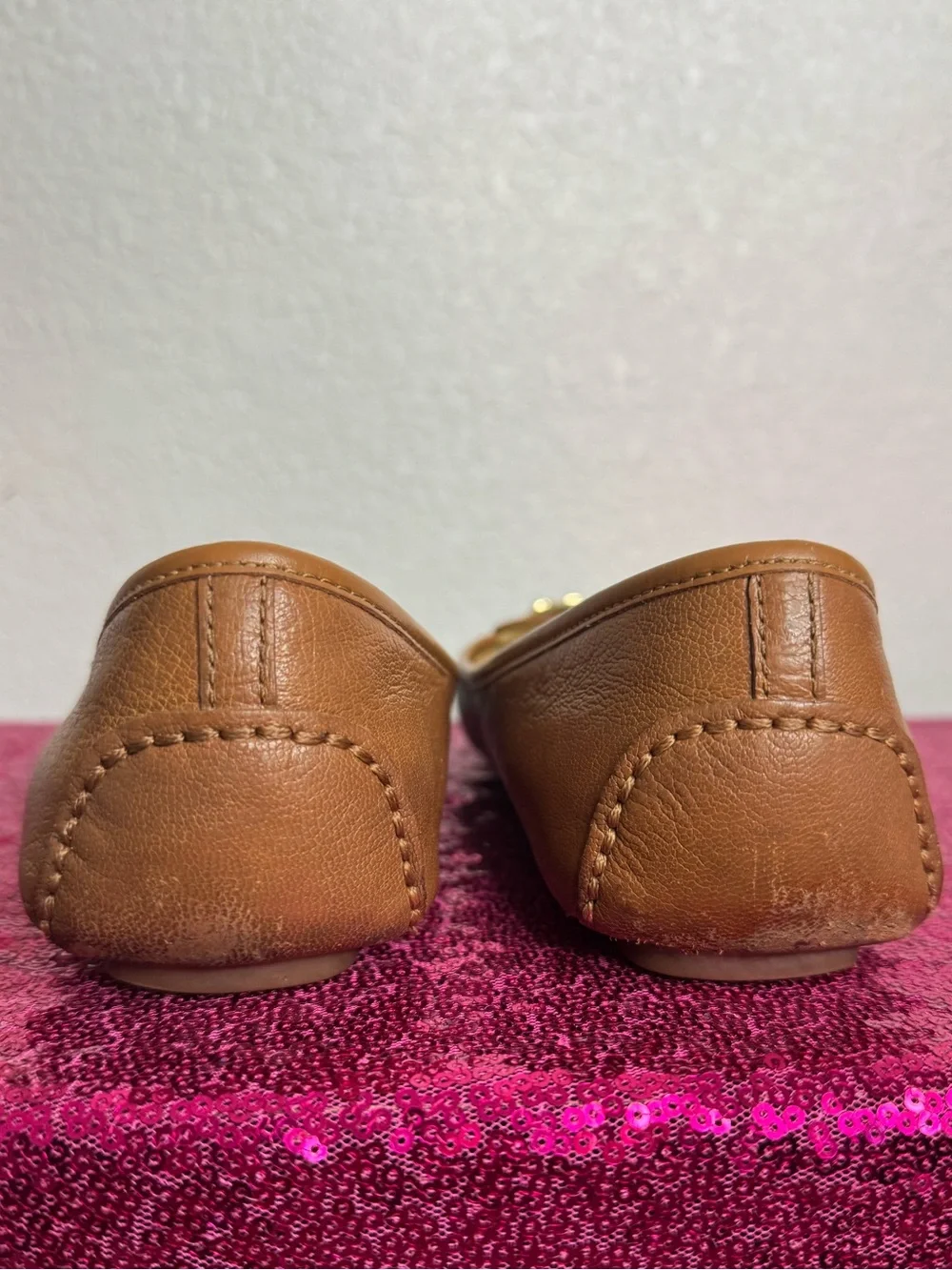 MICHAEL KORS 🌟 Carmel Leather Logo Ballet Flats, Gold Hardware (Women’s 8.5)
